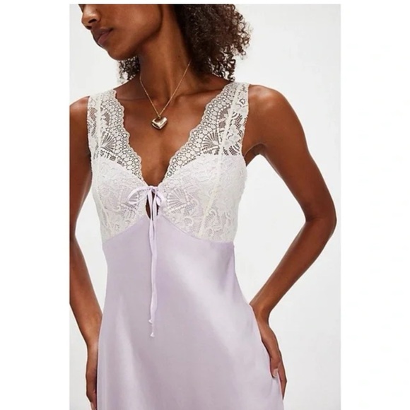 Free People Countryside Lilac Purple Satin Lace Trim Slip Maxi Dress Sz S - Picture 4 of 15